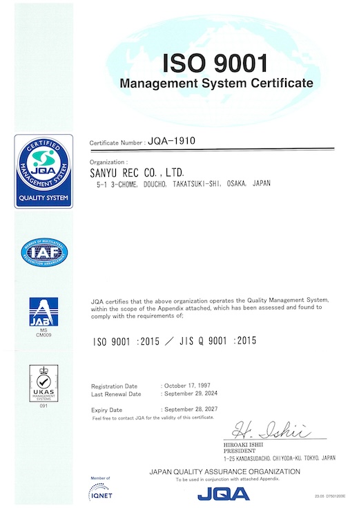 ISO 9001 Management System Registration Certificate